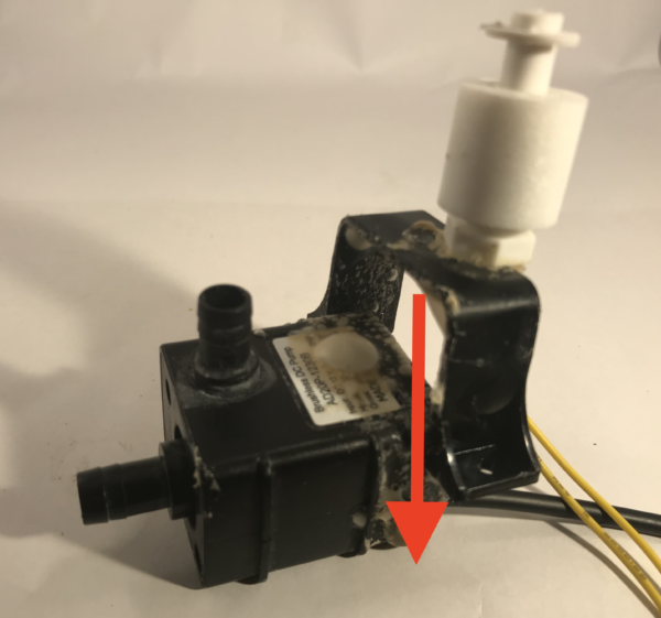 glue the level switch to the pump for diy self watering pot